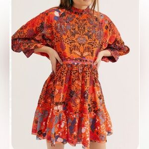 Free People Nouveau Mini Dress in Orange Floral